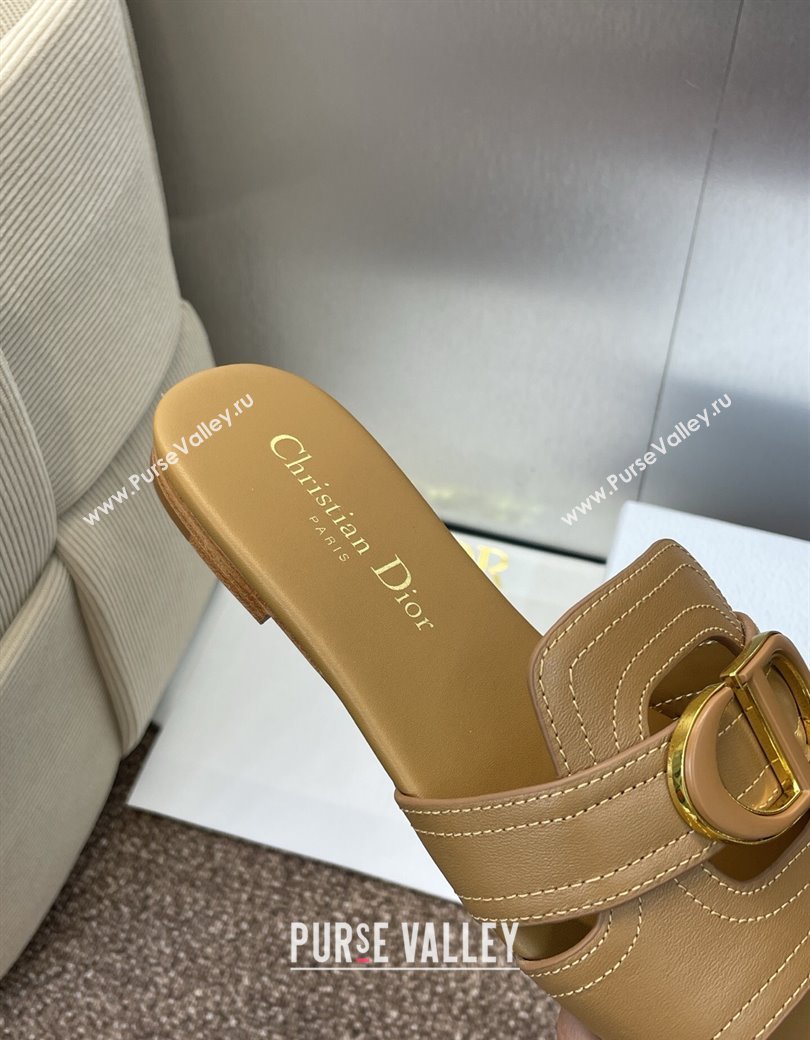 Dior 30 Montaigne Flat Slides Sandal in Calfskin Leather Light Brown 2025 DR082205 (JC-250822097)