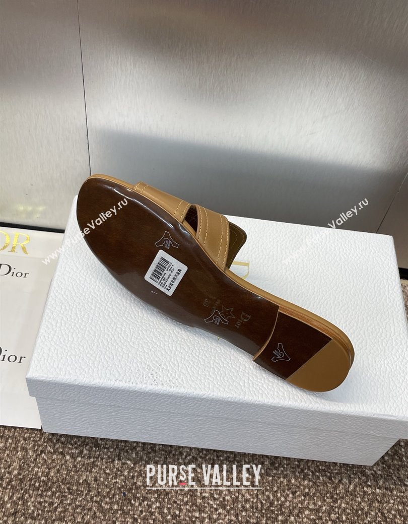 Dior 30 Montaigne Flat Slides Sandal in Calfskin Leather Light Brown 2025 DR082205 (JC-250822097)