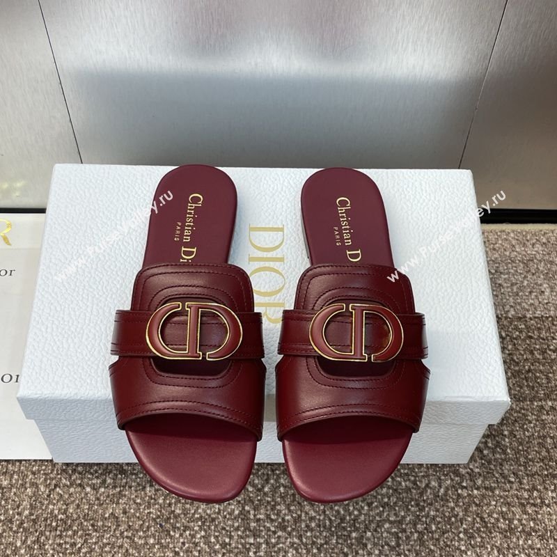 Dior 30 Montaigne Flat Slides Sandal in Calfskin Leather Burgundy 2025 DR082205 (JC-250822098)