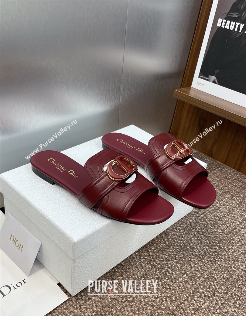 Dior 30 Montaigne Flat Slides Sandal in Calfskin Leather Burgundy 2025 DR082205 (JC-250822098)