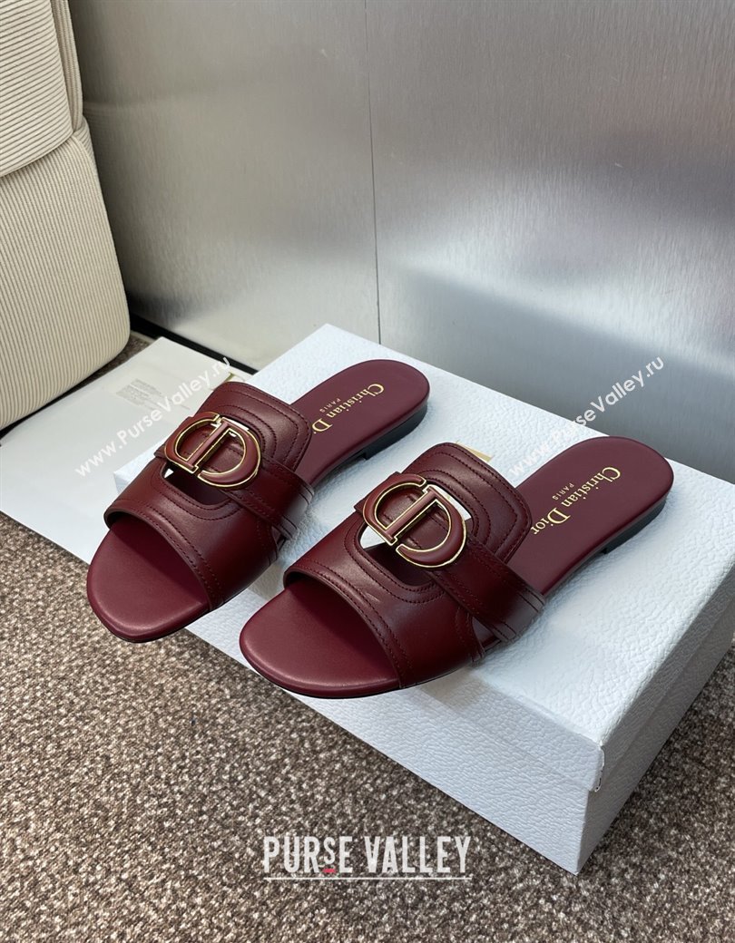 Dior 30 Montaigne Flat Slides Sandal in Calfskin Leather Burgundy 2025 DR082205 (JC-250822098)
