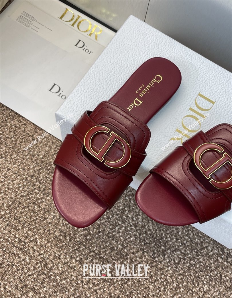 Dior 30 Montaigne Flat Slides Sandal in Calfskin Leather Burgundy 2025 DR082205 (JC-250822098)