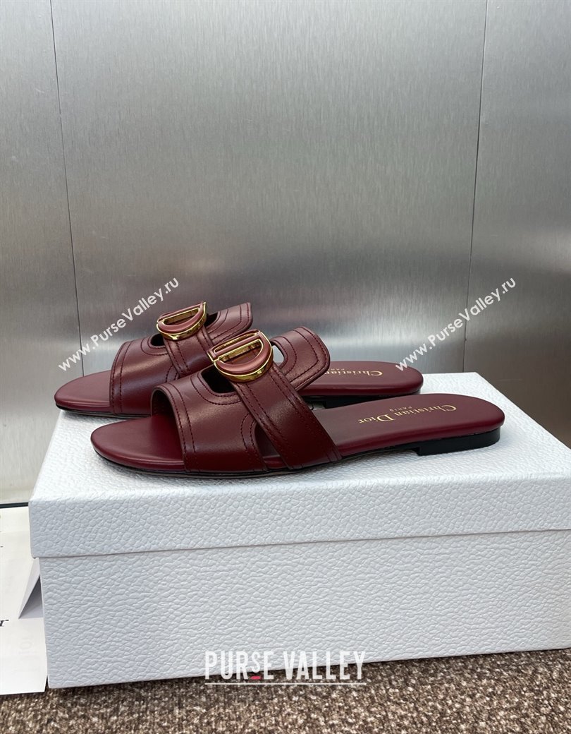 Dior 30 Montaigne Flat Slides Sandal in Calfskin Leather Burgundy 2025 DR082205 (JC-250822098)
