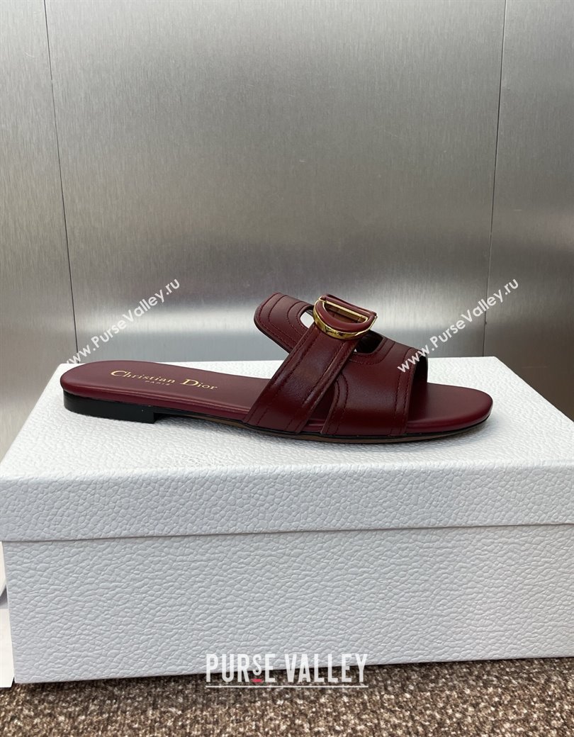 Dior 30 Montaigne Flat Slides Sandal in Calfskin Leather Burgundy 2025 DR082205 (JC-250822098)