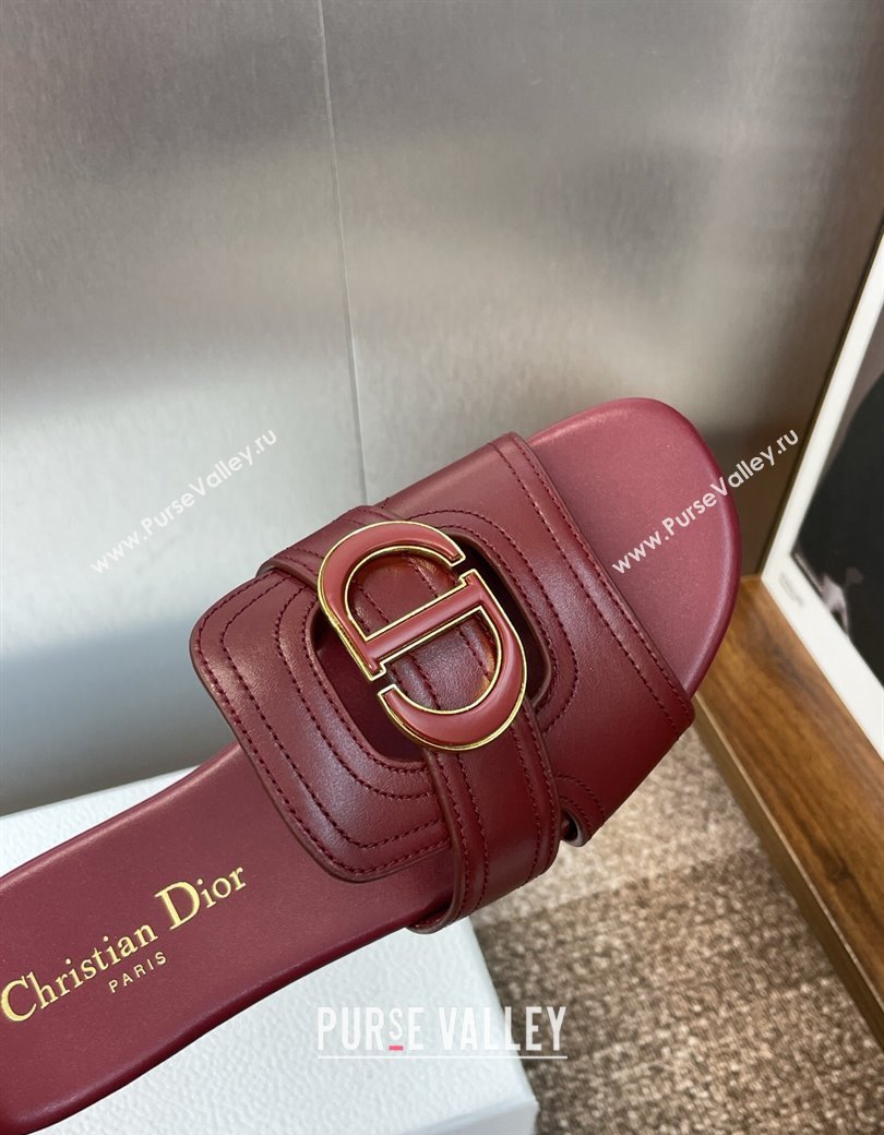 Dior 30 Montaigne Flat Slides Sandal in Calfskin Leather Burgundy 2025 DR082205 (JC-250822098)