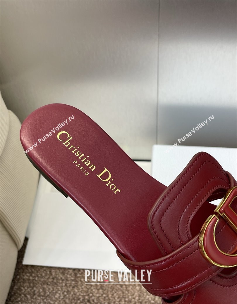 Dior 30 Montaigne Flat Slides Sandal in Calfskin Leather Burgundy 2025 DR082205 (JC-250822098)