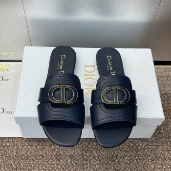Dior 30 Montaigne Flat Slides Sandal in Calfskin Leather Deep Blue 2025 DR082205 (JC-250822100)