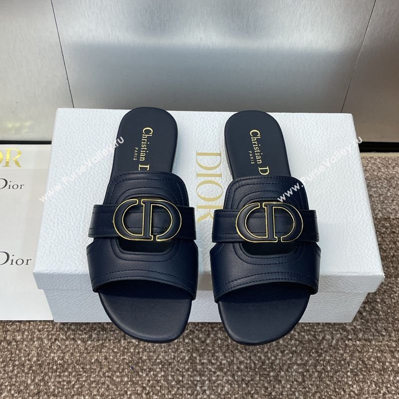 Dior 30 Montaigne Flat Slides Sandal in Calfskin Leather Deep Blue 2025 DR082205 (JC-250822100)