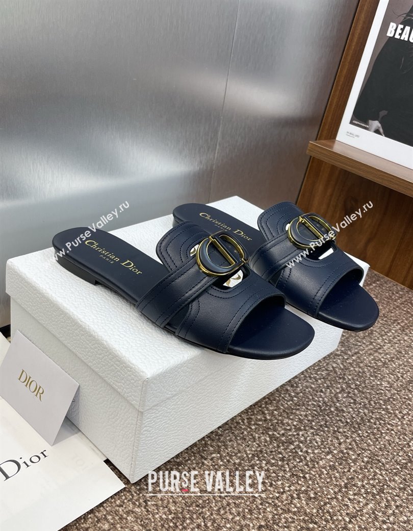 Dior 30 Montaigne Flat Slides Sandal in Calfskin Leather Deep Blue 2025 DR082205 (JC-250822100)