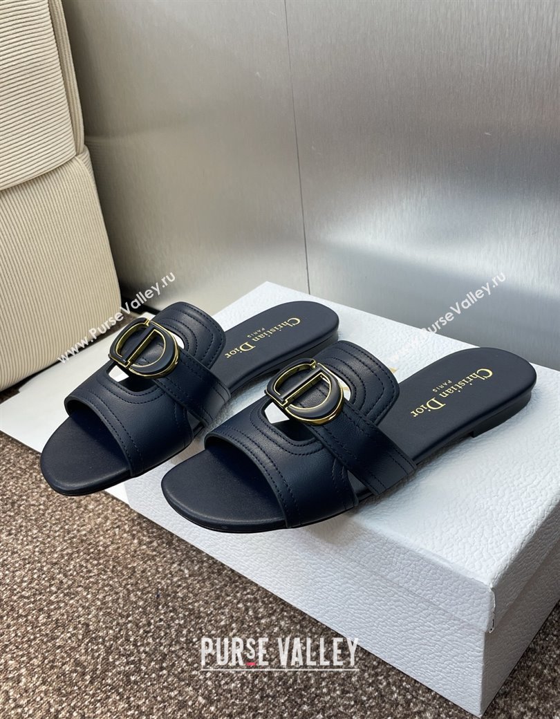 Dior 30 Montaigne Flat Slides Sandal in Calfskin Leather Deep Blue 2025 DR082205 (JC-250822100)