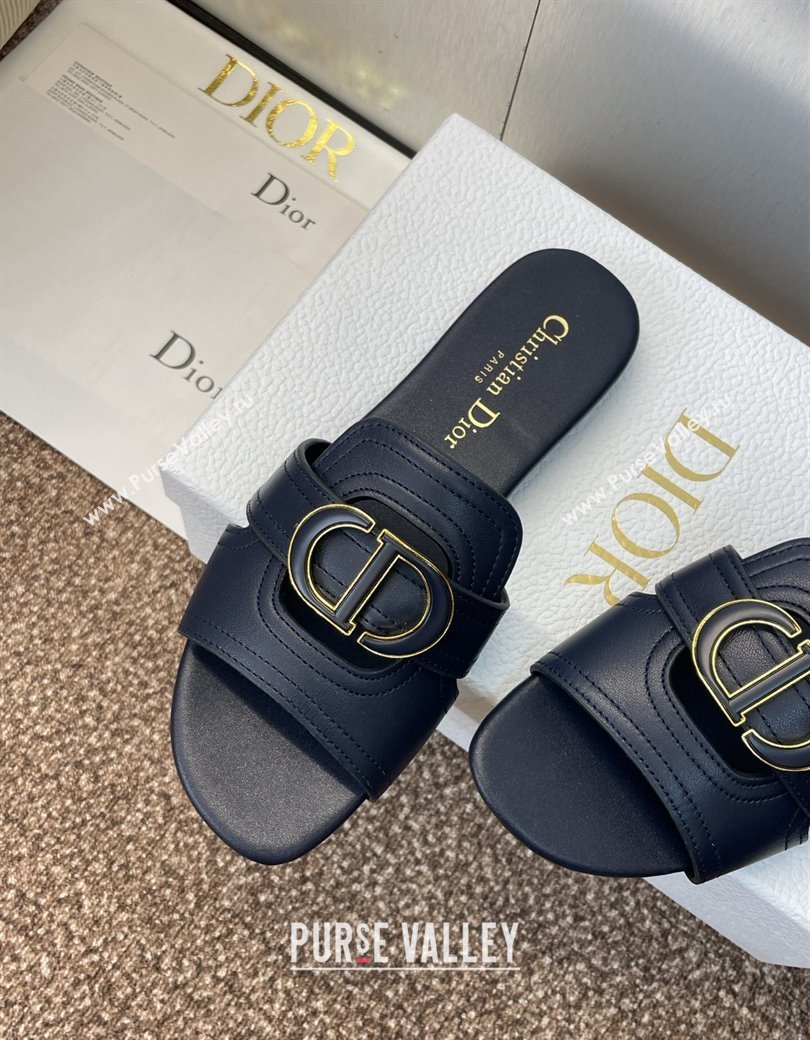 Dior 30 Montaigne Flat Slides Sandal in Calfskin Leather Deep Blue 2025 DR082205 (JC-250822100)