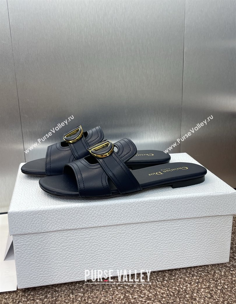 Dior 30 Montaigne Flat Slides Sandal in Calfskin Leather Deep Blue 2025 DR082205 (JC-250822100)