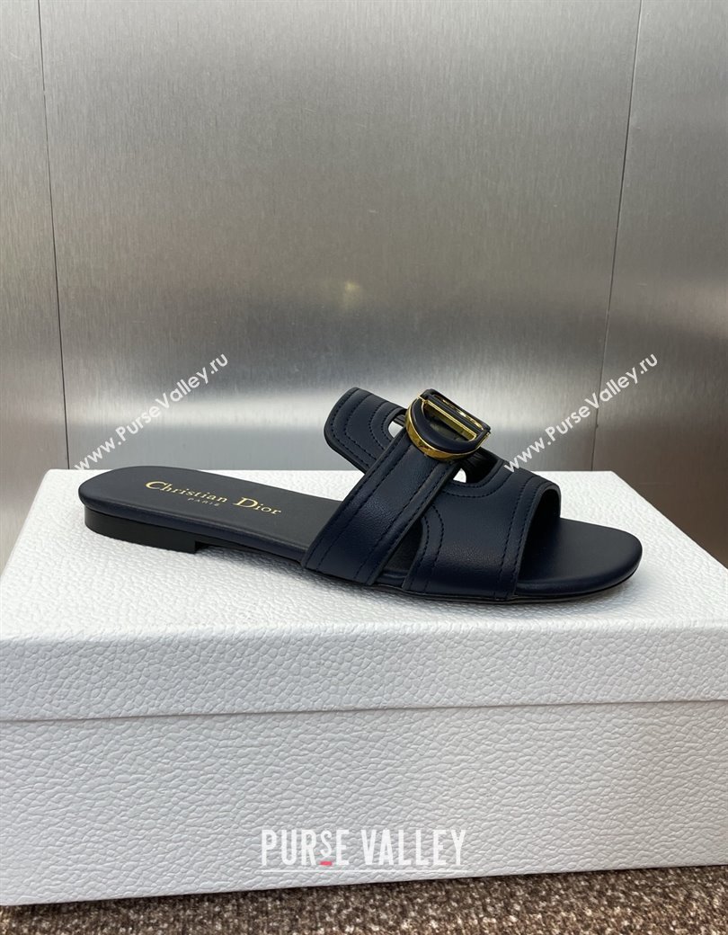 Dior 30 Montaigne Flat Slides Sandal in Calfskin Leather Deep Blue 2025 DR082205 (JC-250822100)