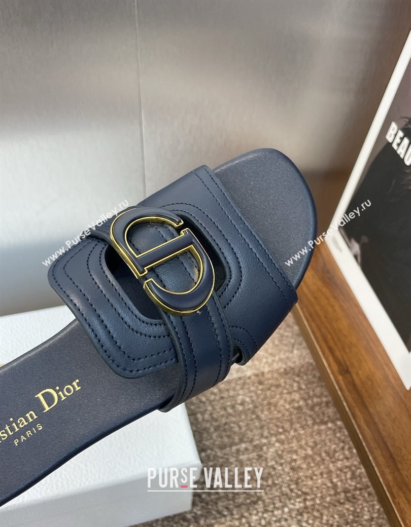 Dior 30 Montaigne Flat Slides Sandal in Calfskin Leather Deep Blue 2025 DR082205 (JC-250822100)