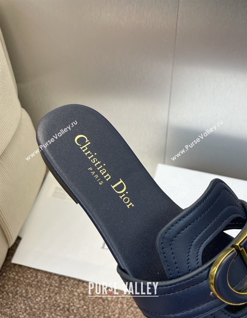 Dior 30 Montaigne Flat Slides Sandal in Calfskin Leather Deep Blue 2025 DR082205 (JC-250822100)