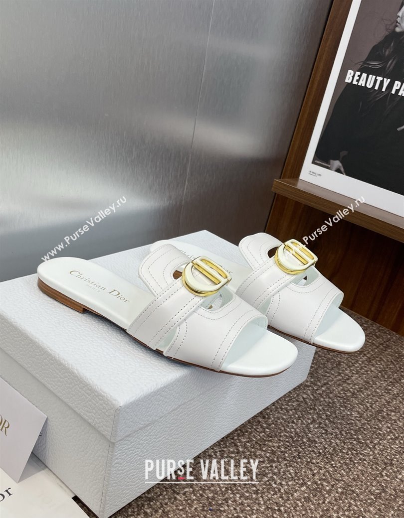 Dior 30 Montaigne Flat Slides Sandal in Calfskin Leather White 2025 DR082205 (JC-250822101)