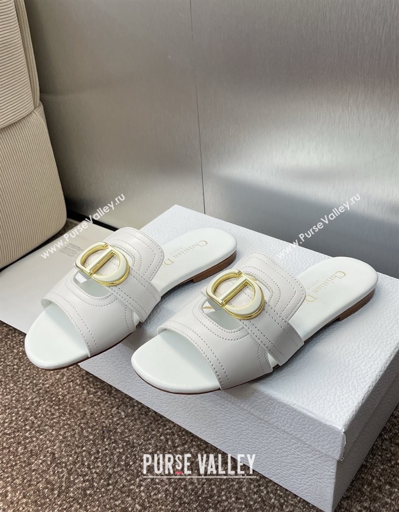 Dior 30 Montaigne Flat Slides Sandal in Calfskin Leather White 2025 DR082205 (JC-250822101)