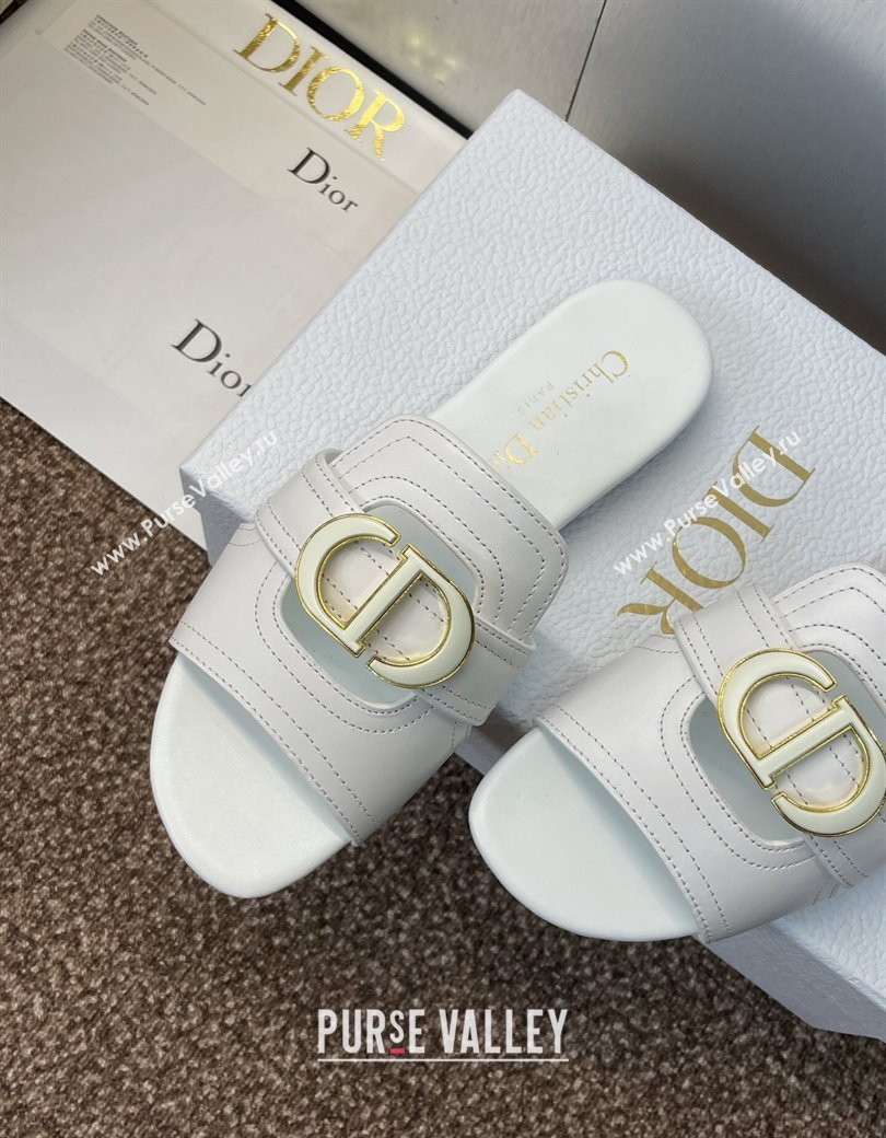 Dior 30 Montaigne Flat Slides Sandal in Calfskin Leather White 2025 DR082205 (JC-250822101)