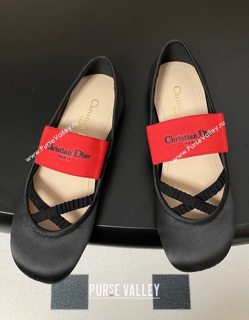 Dior Shade Ballet Flats in Satin with Elastic Straps Black 2025 0822 (MD-250822006)