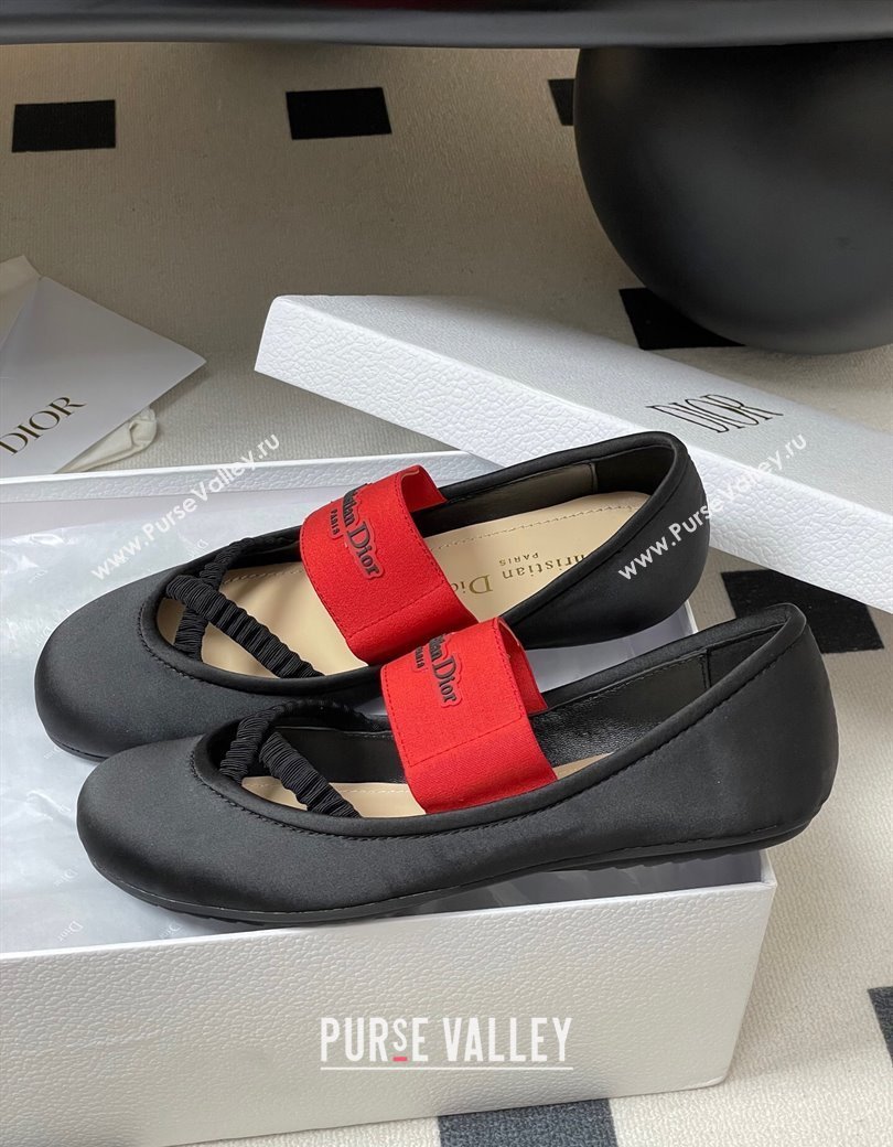 Dior Shade Ballet Flats in Satin with Elastic Straps Black 2025 0822 (MD-250822006)