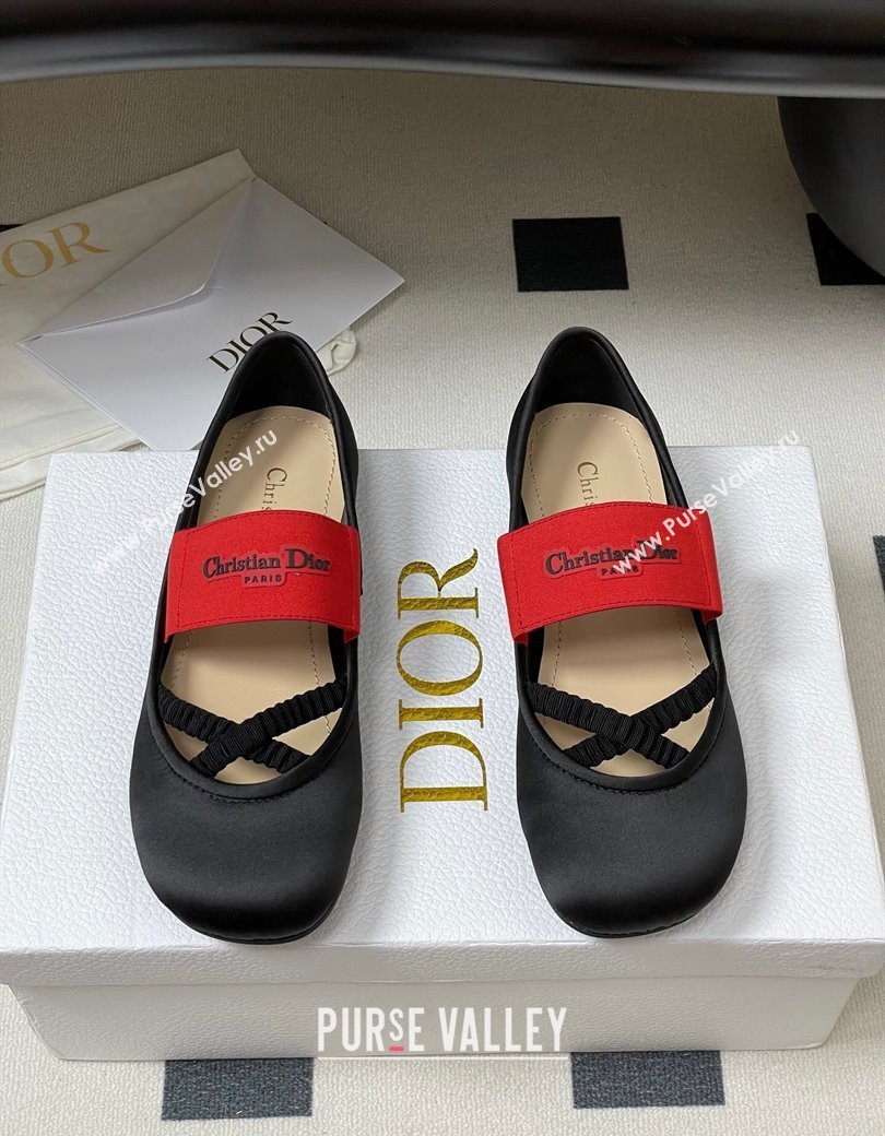 Dior Shade Ballet Flats in Satin with Elastic Straps Black 2025 0822 (MD-250822006)