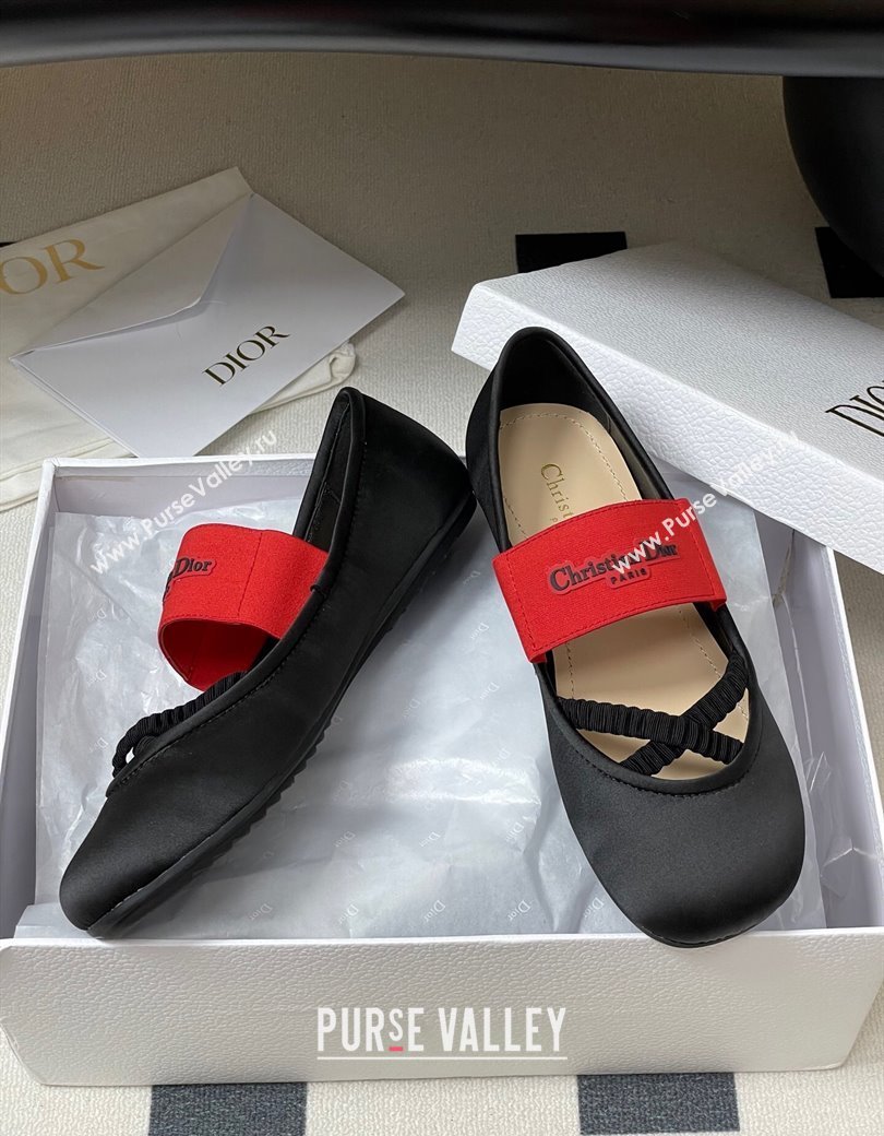 Dior Shade Ballet Flats in Satin with Elastic Straps Black 2025 0822 (MD-250822006)
