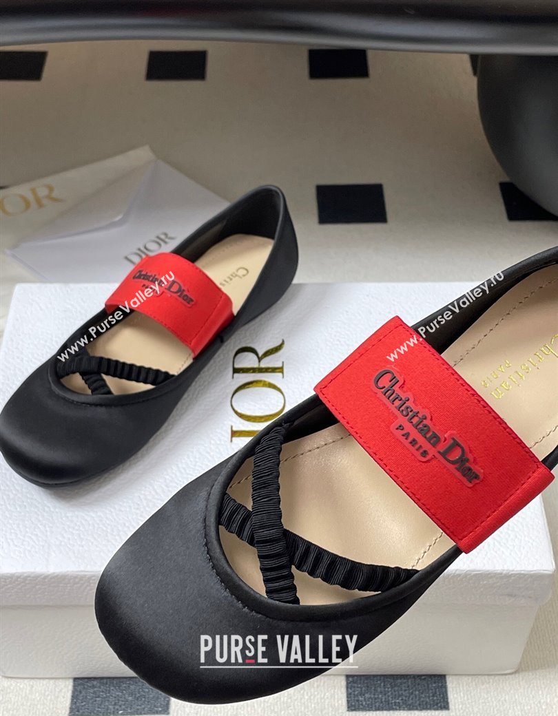 Dior Shade Ballet Flats in Satin with Elastic Straps Black 2025 0822 (MD-250822006)