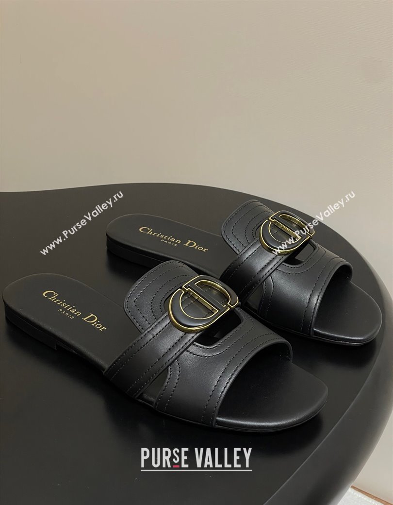 Dior 30 Montaigne Flat Slides Sandal in Calfskin Leather Black 2025 DR082205 (MD-250822102)