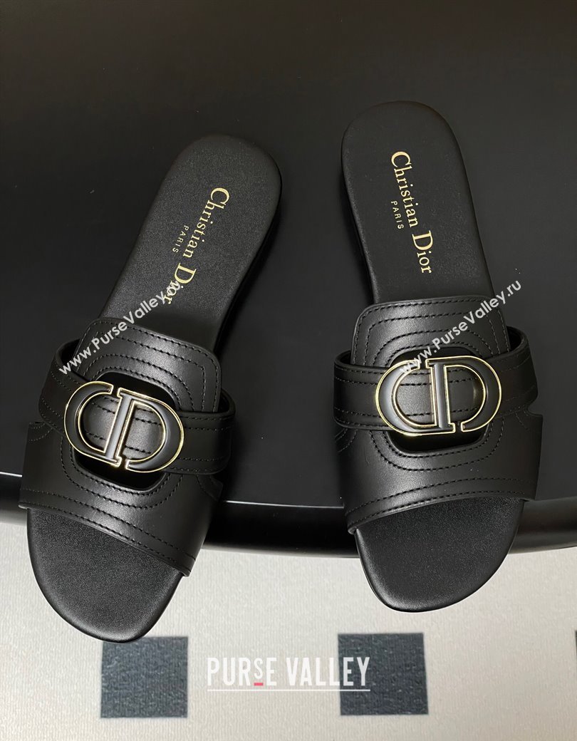 Dior 30 Montaigne Flat Slides Sandal in Calfskin Leather Black 2025 DR082205 (MD-250822102)