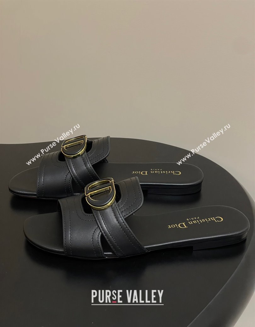 Dior 30 Montaigne Flat Slides Sandal in Calfskin Leather Black 2025 DR082205 (MD-250822102)