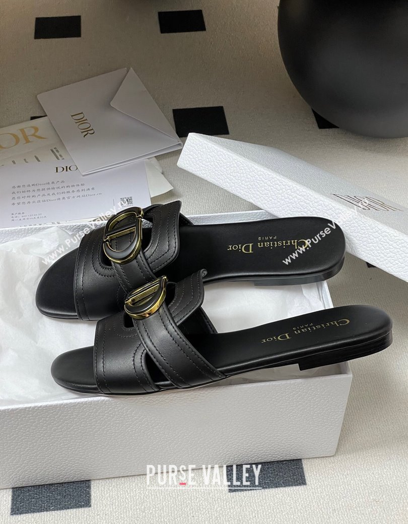 Dior 30 Montaigne Flat Slides Sandal in Calfskin Leather Black 2025 DR082205 (MD-250822102)
