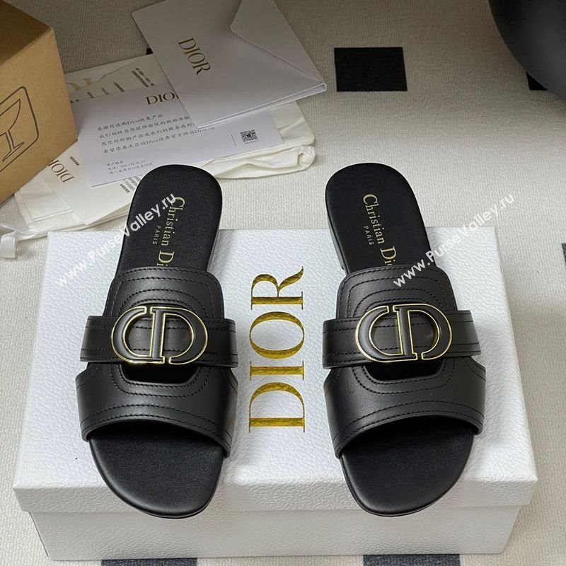 Dior 30 Montaigne Flat Slides Sandal in Calfskin Leather Black 2025 DR082205 (MD-250822102)