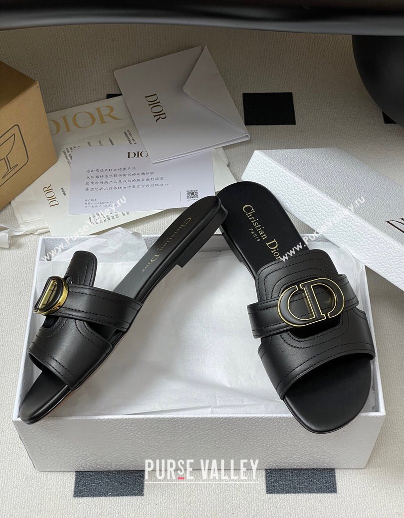 Dior 30 Montaigne Flat Slides Sandal in Calfskin Leather Black 2025 DR082205 (MD-250822102)