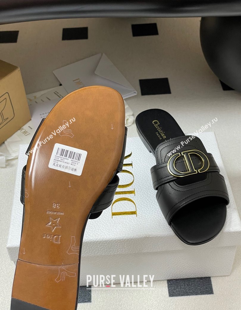Dior 30 Montaigne Flat Slides Sandal in Calfskin Leather Black 2025 DR082205 (MD-250822102)