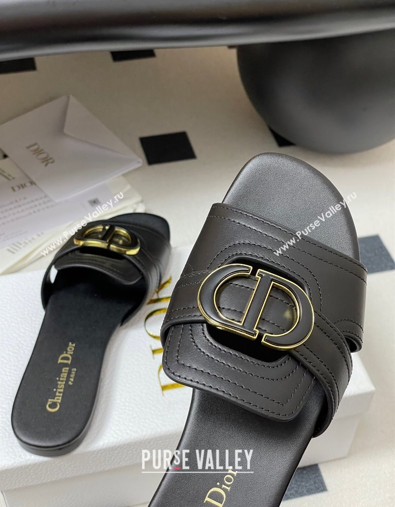 Dior 30 Montaigne Flat Slides Sandal in Calfskin Leather Black 2025 DR082205 (MD-250822102)