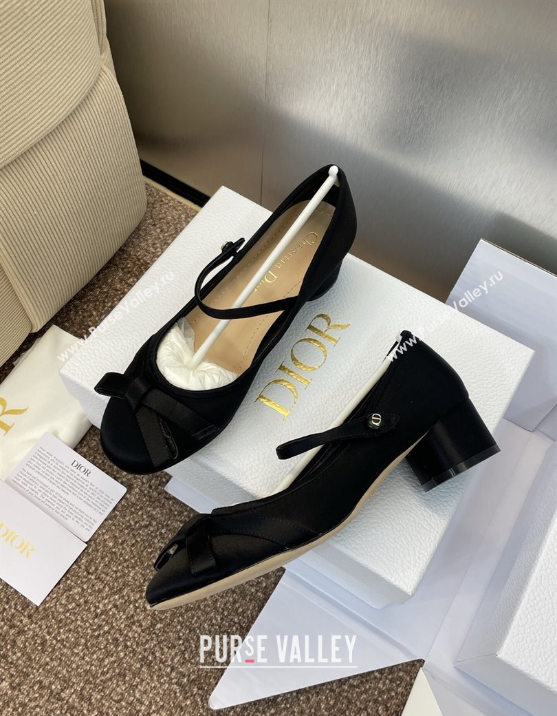 Dior Lovely-D Mary Janes Pumps in Satin with Bow Black 2025 (JC-250822001)