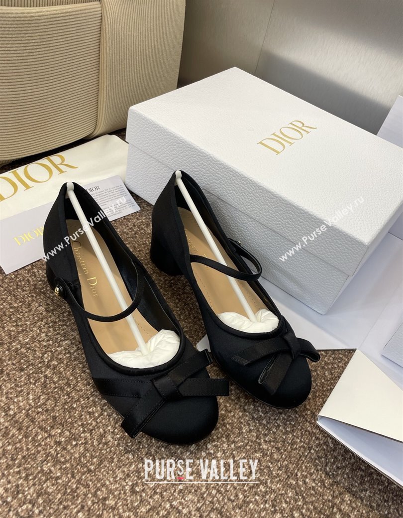 Dior Lovely-D Mary Janes Pumps in Satin with Bow Black 2025 (JC-250822001)