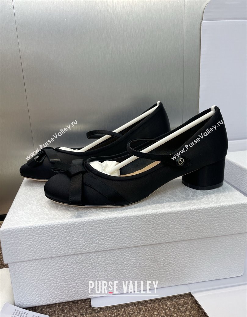 Dior Lovely-D Mary Janes Pumps in Satin with Bow Black 2025 (JC-250822001)