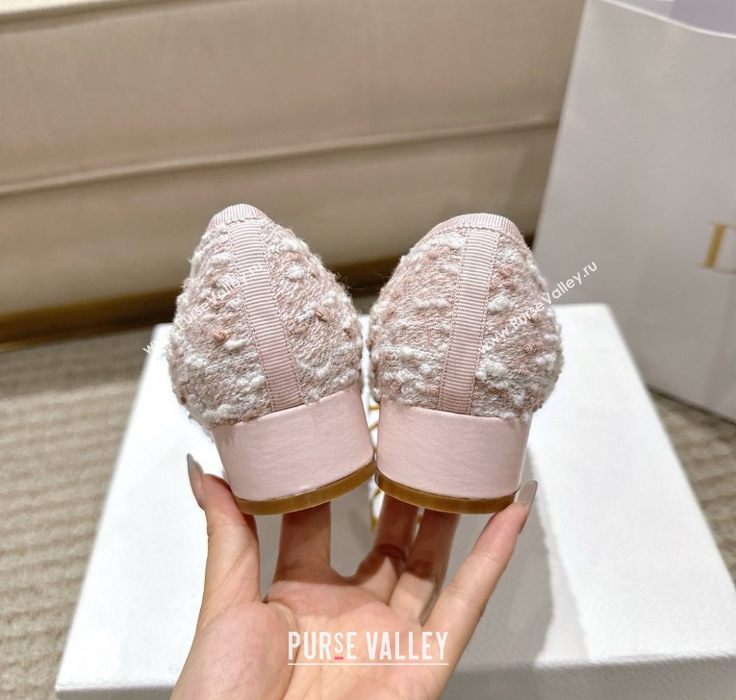 Dior Ballet Pumps 3cm in Quilted Cannage Tweed with Pearl Bow Pink 2025 (MD-250822009)