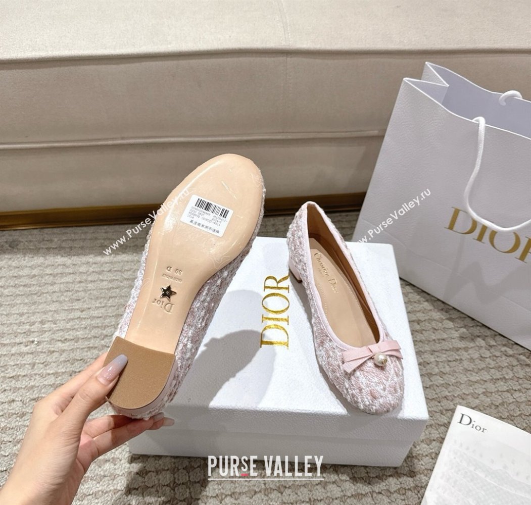 Dior Ballet Pumps 3cm in Quilted Cannage Tweed with Pearl Bow Pink 2025 (MD-250822009)