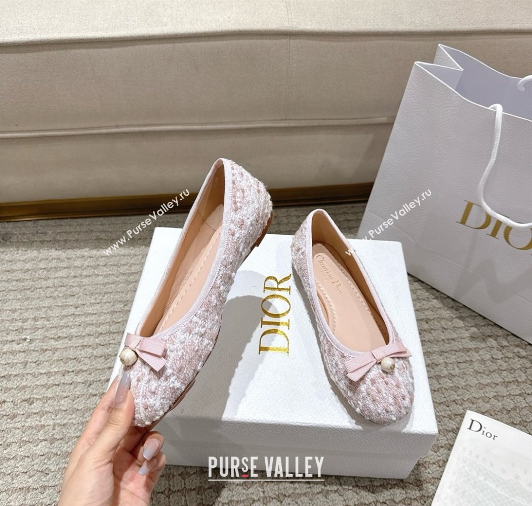 Dior Ballet Flats in Quilted Cannage Tweed with Pearl Bow Pink 2025 (MD-250822011)