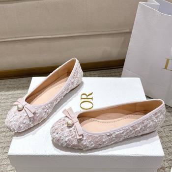 Dior Ballet Flats in Quilted Cannage Tweed with Pearl Bow Pink 2025 (MD-250822011)
