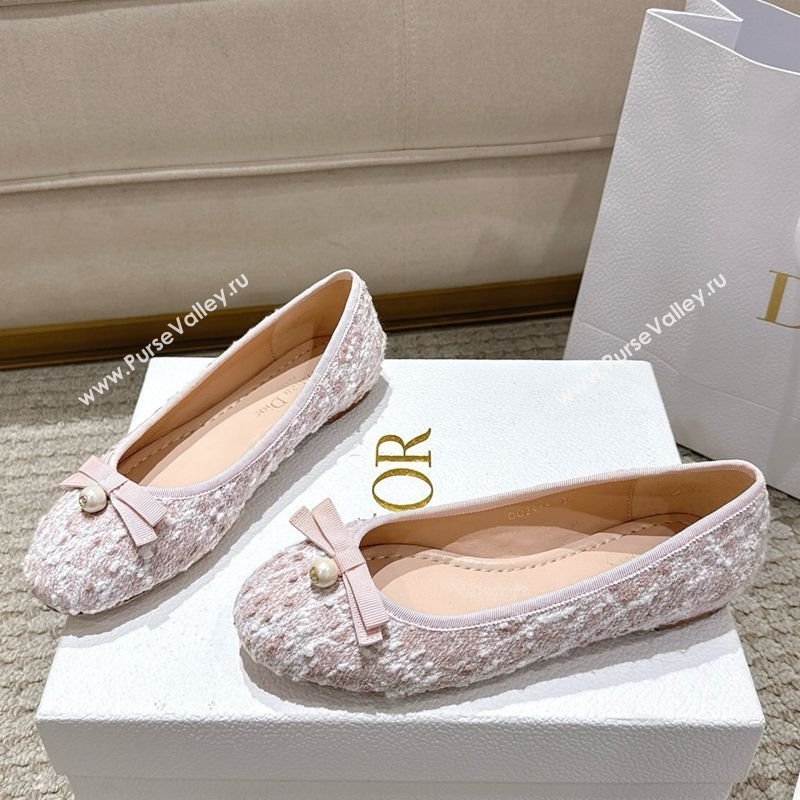 Dior Ballet Flats in Quilted Cannage Tweed with Pearl Bow Pink 2025 (MD-250822011)