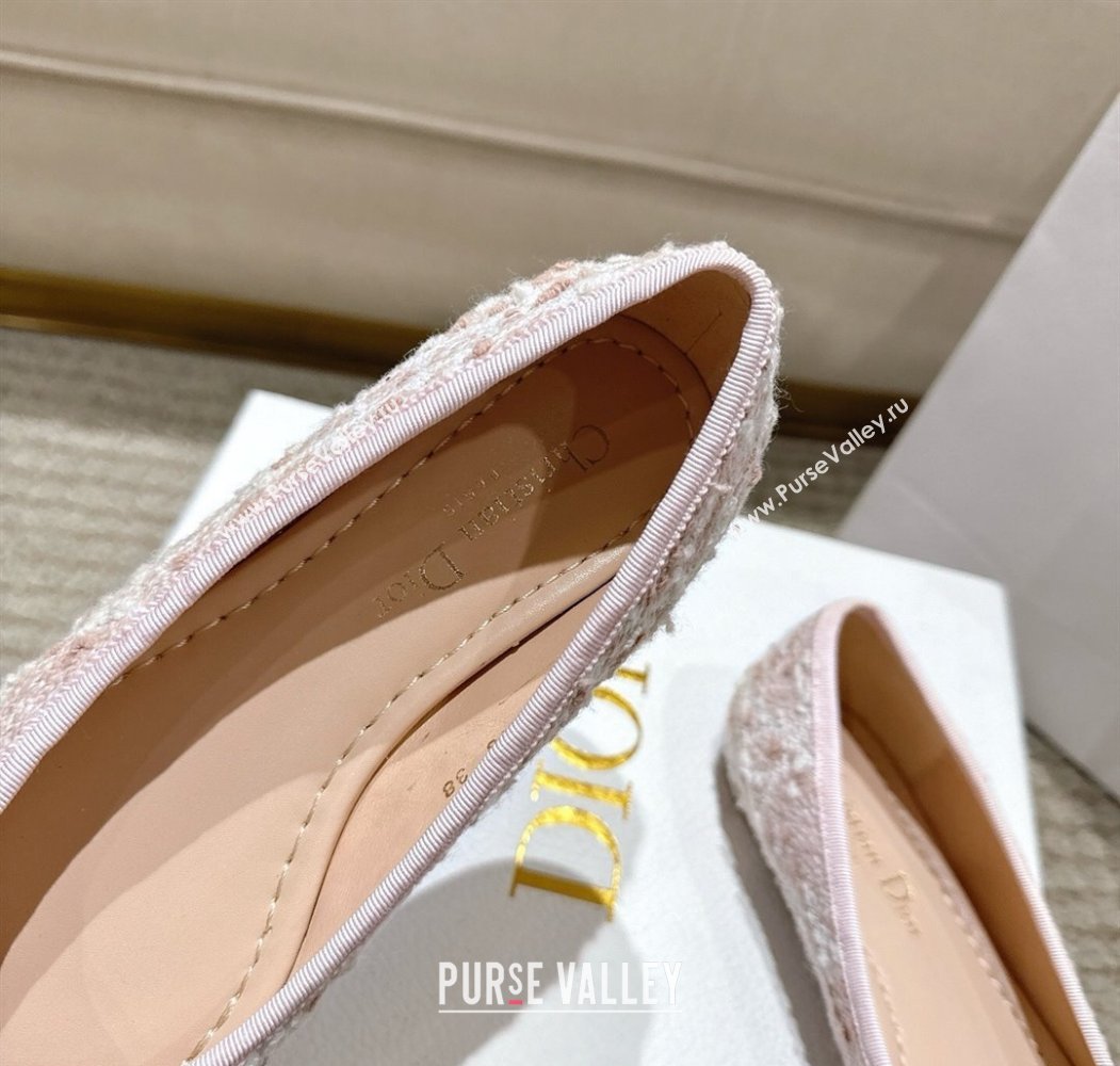 Dior Ballet Flats in Quilted Cannage Tweed with Pearl Bow Pink 2025 (MD-250822011)