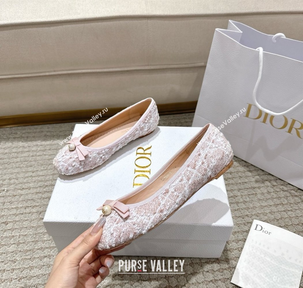 Dior Ballet Flats in Quilted Cannage Tweed with Pearl Bow Pink 2025 (MD-250822011)