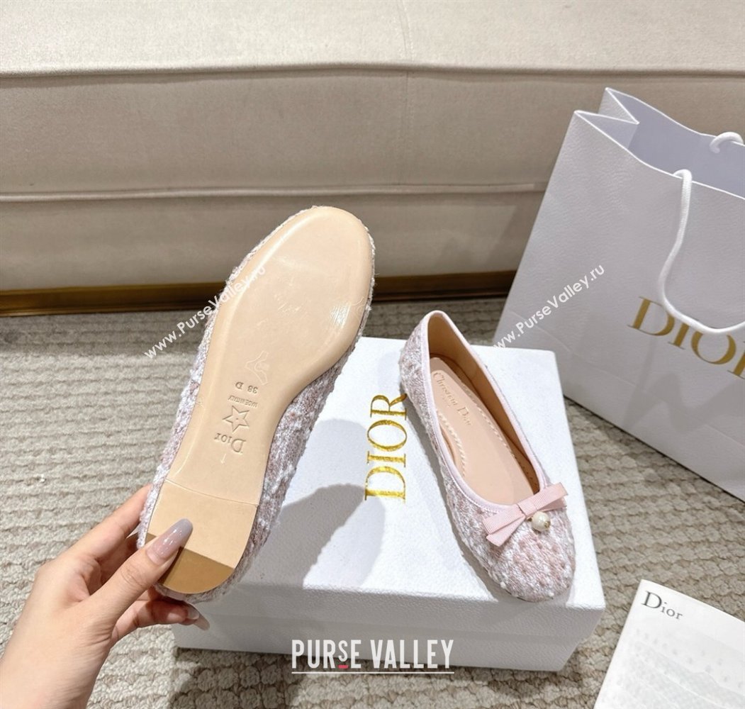 Dior Ballet Flats in Quilted Cannage Tweed with Pearl Bow Pink 2025 (MD-250822011)