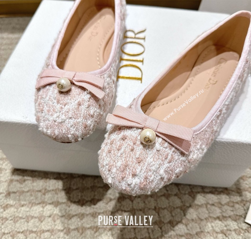 Dior Ballet Flats in Quilted Cannage Tweed with Pearl Bow Pink 2025 (MD-250822011)