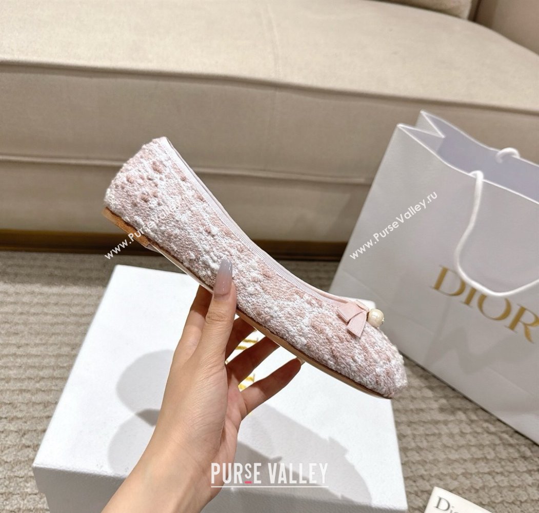 Dior Ballet Flats in Quilted Cannage Tweed with Pearl Bow Pink 2025 (MD-250822011)