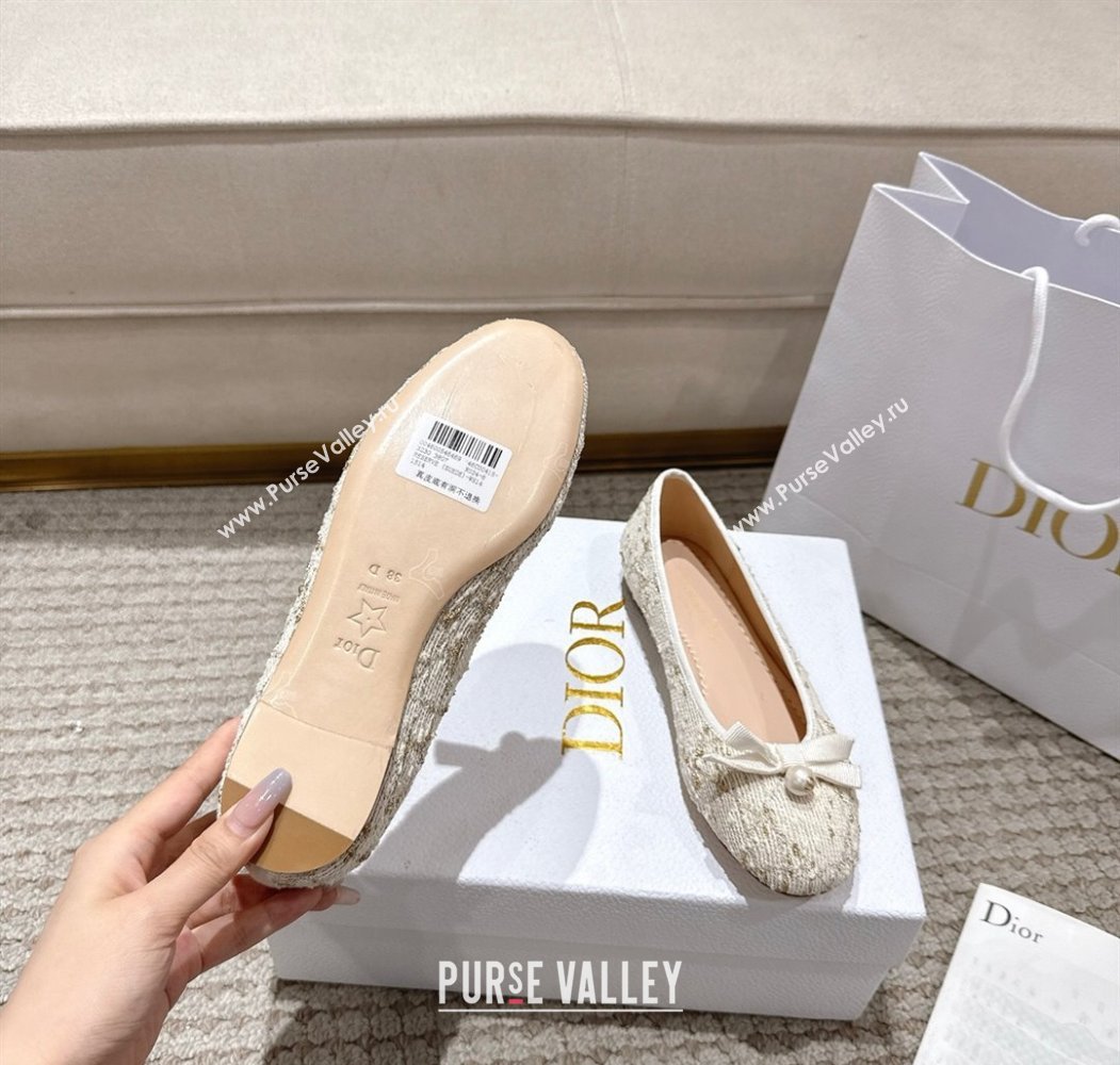 Dior Ballet Flats in Quilted Cannage Tweed with Pearl Bow Beige 2025 (MD-250822012)