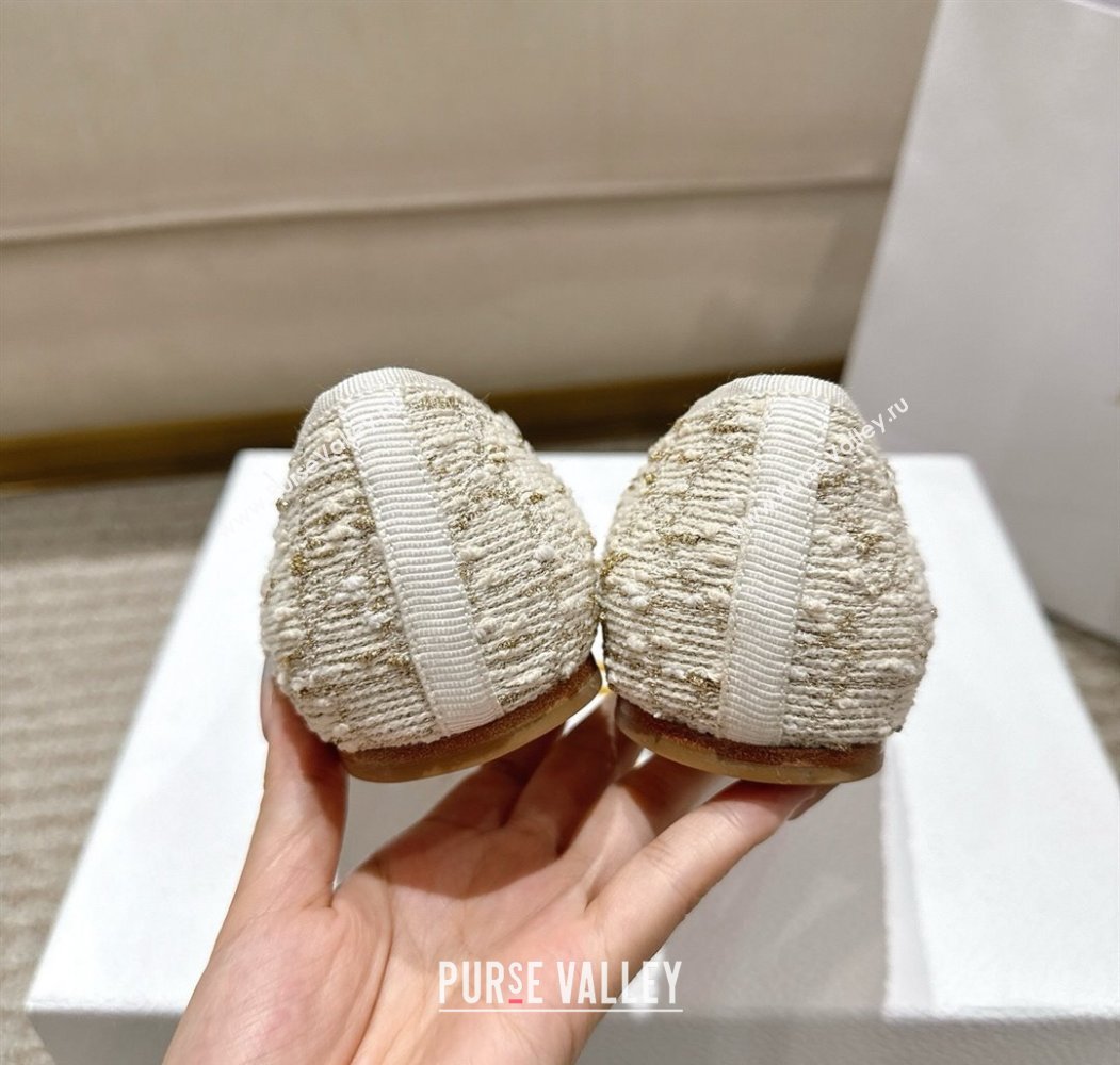 Dior Ballet Flats in Quilted Cannage Tweed with Pearl Bow Beige 2025 (MD-250822012)